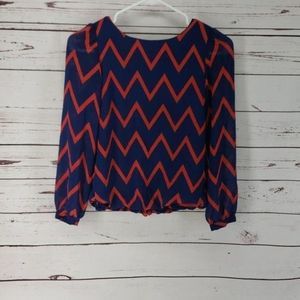 GB Girls Red & Blue Chevron large‎ Bow Blouse
